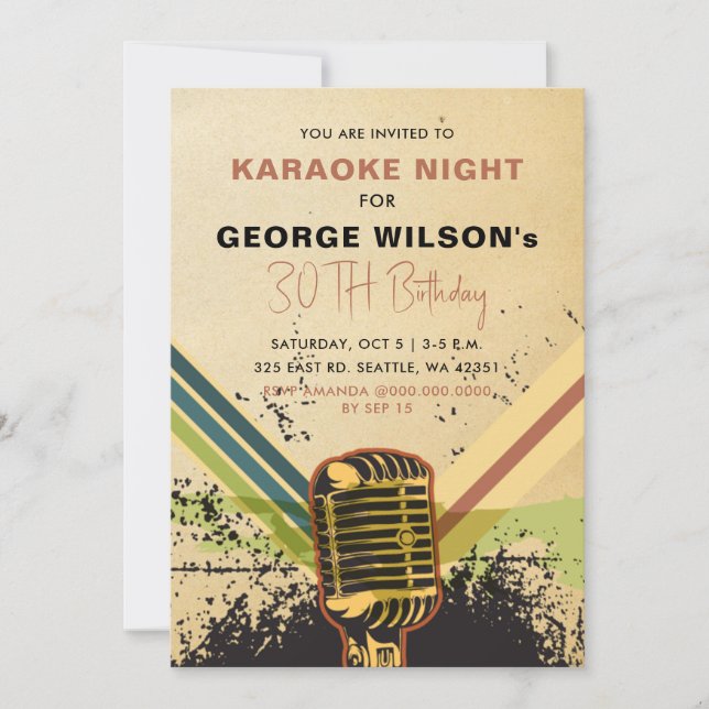 Invitation Parti karaoké adulte rétro vintage (Devant)