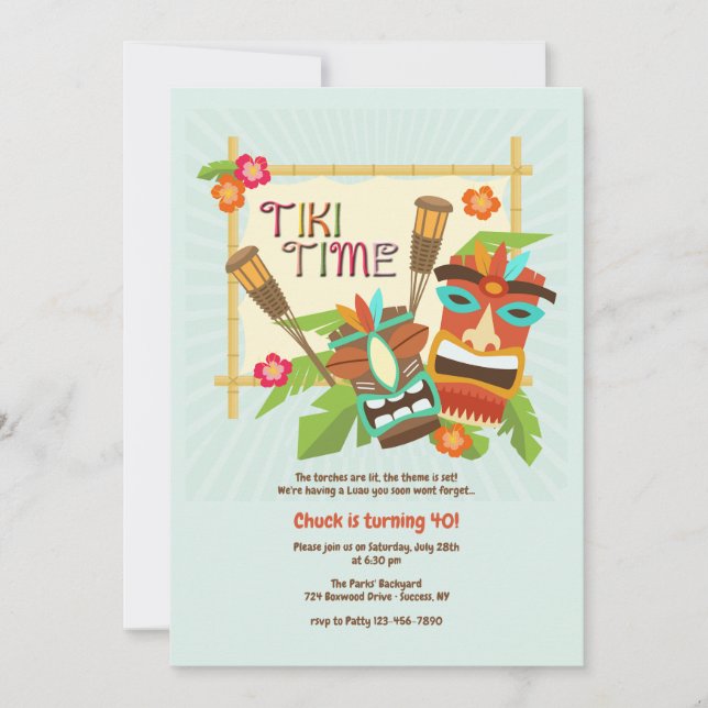 Invitation Parti Luau Tiki (Devant)