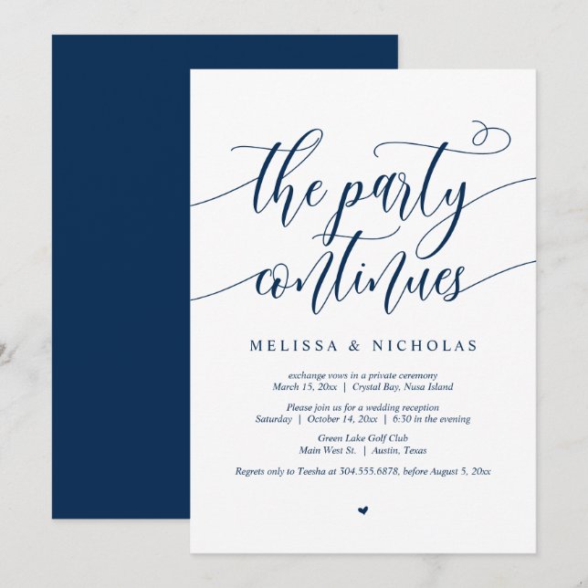Invitation Parti mariage Elopement, Le Parti Continue (Devant / Derrière)