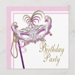 Invitation Parti mascarade de la perle rose et or