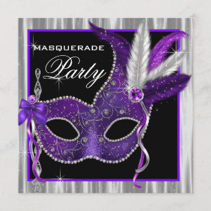 Invitation Parti mascarade noir et violet