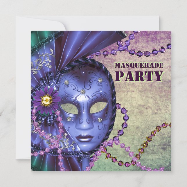 Invitation Parti mascarade violet vert (Devant)