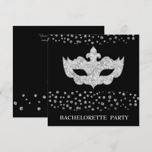 INVITATION PARTI MASQUÉRADE BLACK GREY LEOPARD BACHELORETTE (Devant / Derrière)