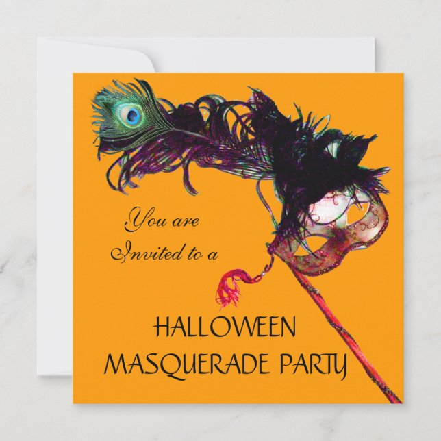 Invitation PARTI MASQUÉRADE HALLOWEEN, Jaune noir orange (Devant)