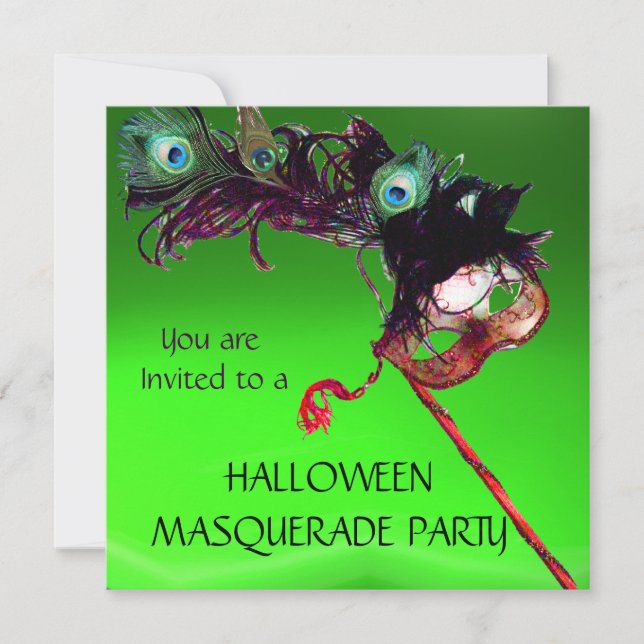 Invitation PARTI MASQUERADE HALLOWEEN, rouge vert (Devant)