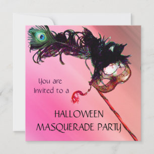 Invitation PARTI MASQUERADE HALLOWEEN, soie rouge jaune