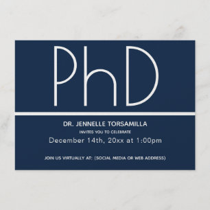 Invitation Parti minimaliste Blue Virtual PhD