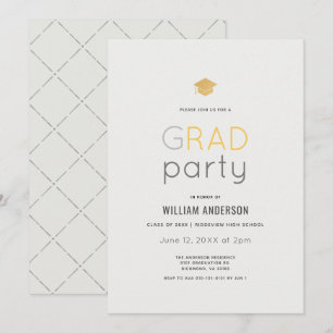 Invitation Parti minimaliste moderne Gris Gold Graduation