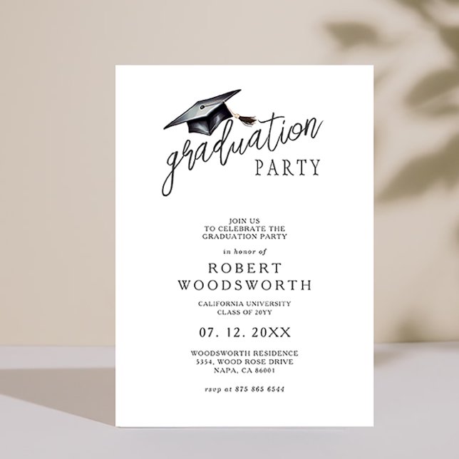 Invitation Parti minimaliste moderne simple Casquette Graduat (Créateur téléchargé)