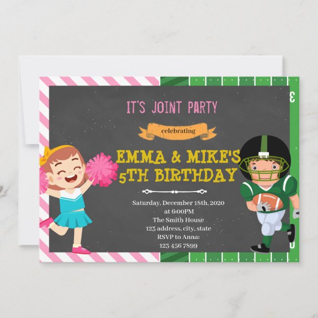 Invitation parti mixte de football pom-pom girl (Devant)