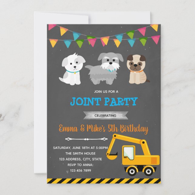 Invitation Parti mixte du chiot de construction (Devant)