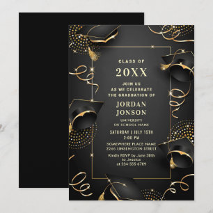 Invitation Parti moderne Golden Black Graduation