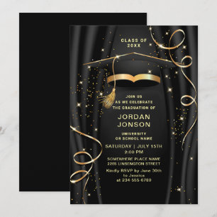 Invitation Parti moderne Golden Black Graduation