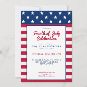 Invitation Parti moderne rouge blanc et bleu 4 juillet