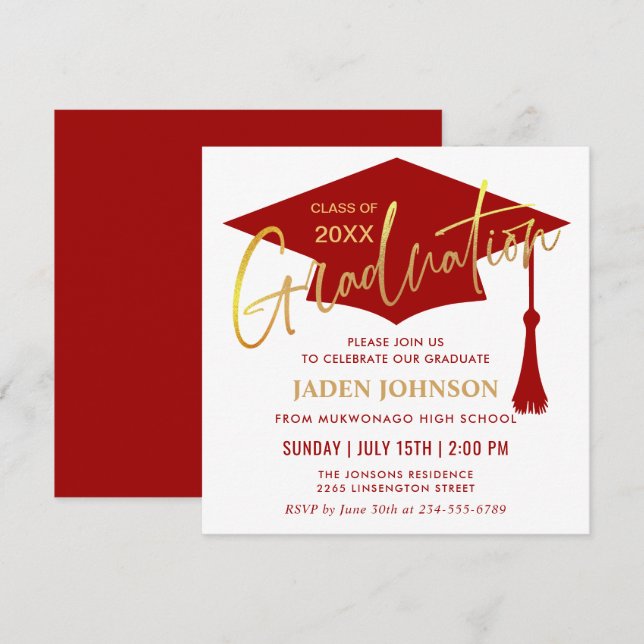 Invitation Parti Moderne Simple Graduation (Devant / Derrière)