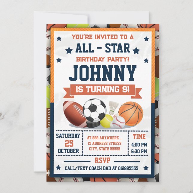 Invitation Parti MVP Sport Imprimable All-Star personnel (Devant)