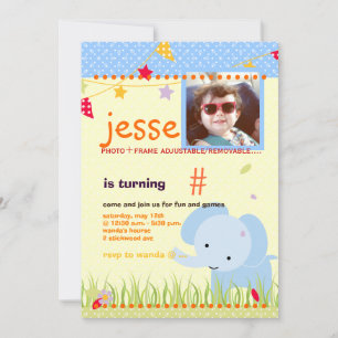 Invitation Parti personnalisé Blue Baby Elephant