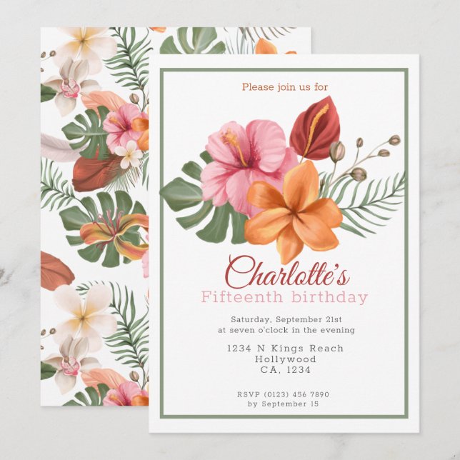 Invitation Parti personnalisé botanique tropicale (Devant / Derrière)