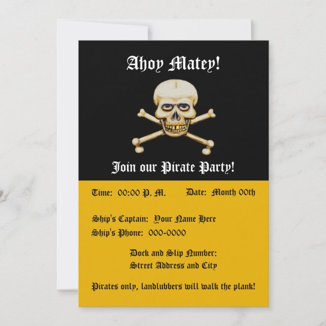 Invitation Parti pirate des os de crâne (Devant)