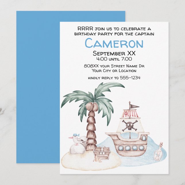 Invitation Parti Pirate Illustré (Devant / Derrière)