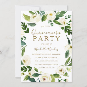 Invitation Parti Quinceanera de fleurs blanches modernes