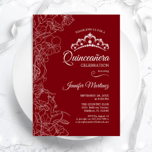 Invitation Parti Quinceanera Floral Blanc Rouge