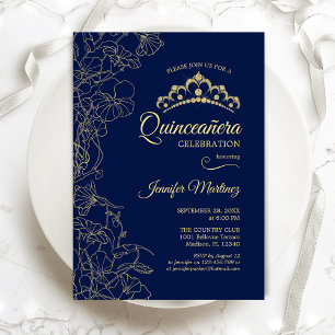 Invitation Parti Quinceanera Floral Marine