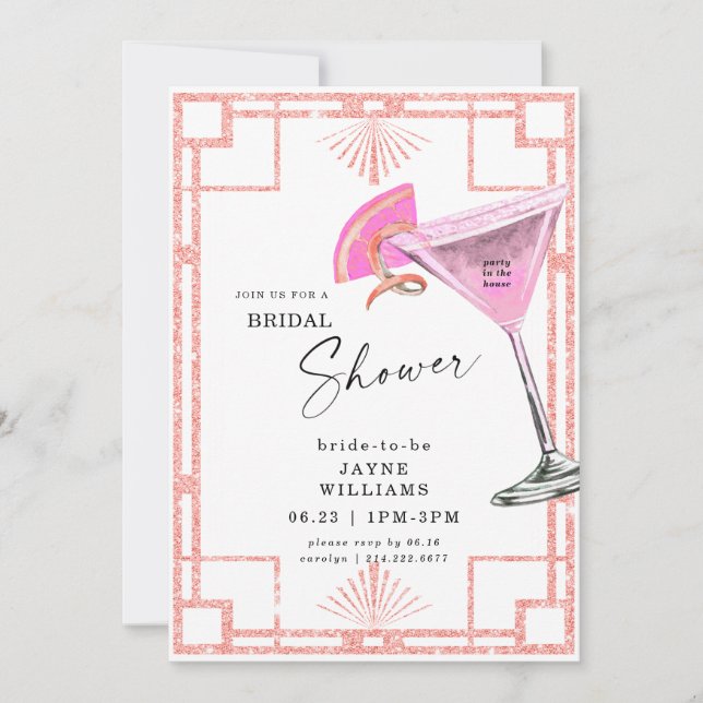 Invitation Parti rose à la Chambre Cocktail Fête des mariées (Devant)
