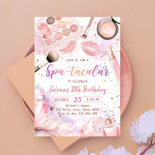 Invitation Parti Spa rose Glam Girl Maquillage fête d'anniver