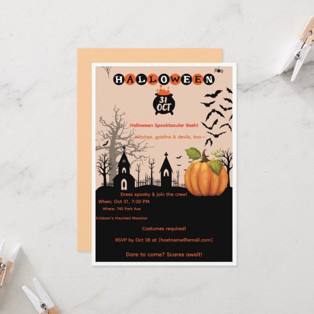Invitation Parti Spooktaculaire d'Halloween (Devant/Arrière en situation)