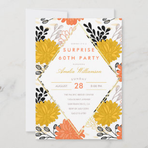 Invitation Parti surprise   Chrysanthèmes colorés rétro