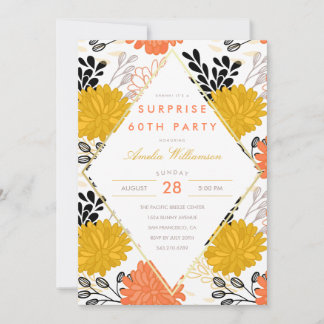 Invitation Parti surprise | Chrysanthèmes colorés rétro