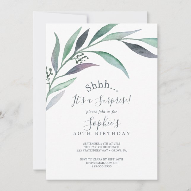 Invitation Parti surprise de l'Eucalyptus pourpre et vert (Devant)