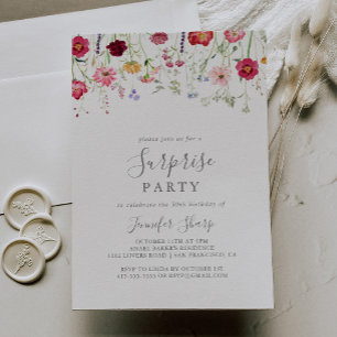 Invitation Parti surprise Fleur sauvage multicolore simple