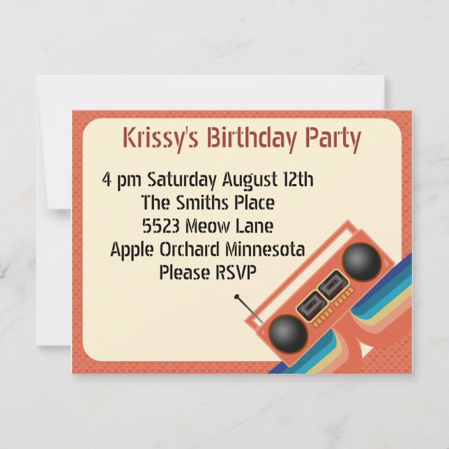 Invitation Parti Tapedeck des années 80 (Devant)