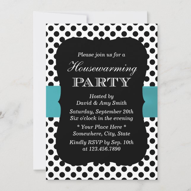 Invitation Parti Turquoise Pois du réchauffement domestique d (Devant)