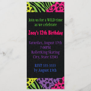 Invitation Parti Zebra Leopard Poster de animal couleur néon