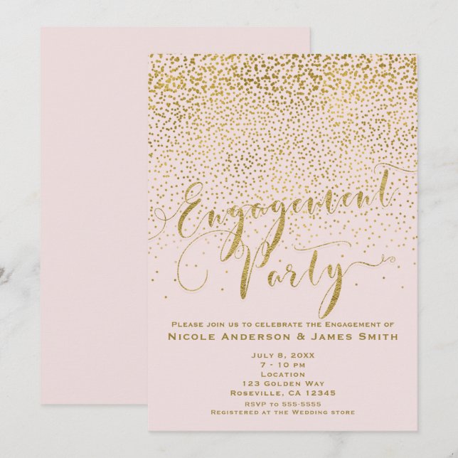 Invitation PARTICIPANT Douche Blush Pink & Gold Confetti (Devant / Derrière)