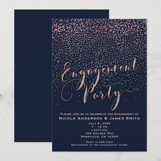 Invitation PARTICIPATION Douche Rose bleu Gold Confetti (Devant / Derrière)