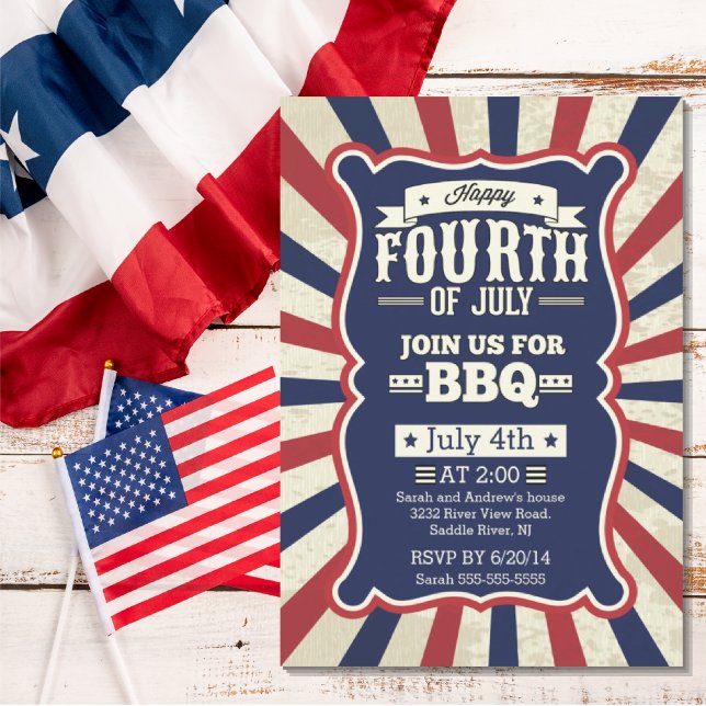 Invitation Partie 4 juillet bande vintage (Créateur téléchargé)