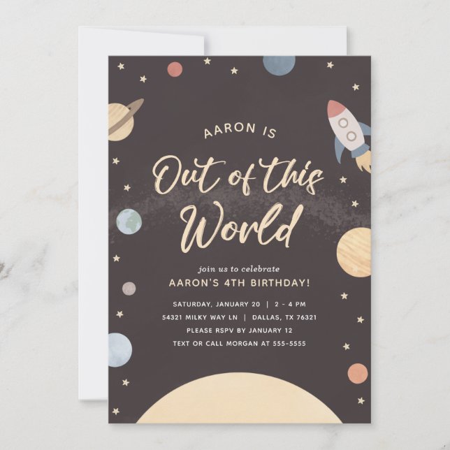 Invitation Partie Anniversaire de enfant de l'espace extra-at (Devant)