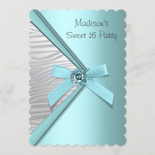Invitation Partie argentée bleue turquoise du bonbon 16 à