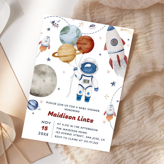 Invitation Partie Baby shower de garçon de l'astronaute spati (Créateur téléchargé)