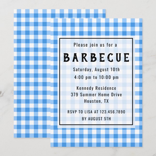 Invitation Partie bleue de BBQ de guingan (Devant / Derrière)
