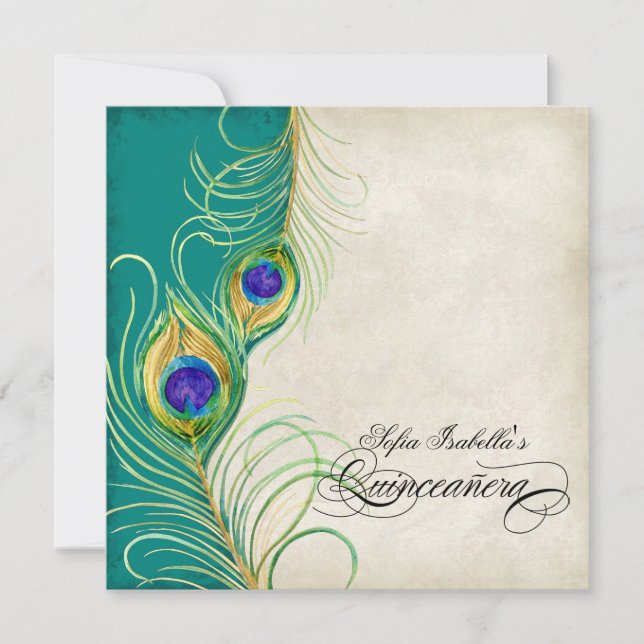 Invitation Partie bleue turquoise de Quinceanera de damassé (Devant)