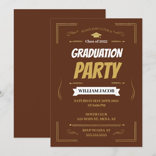 Invitation Partie Brown de graduation (Devant / Derrière)