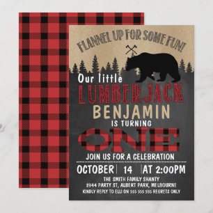 Invitation Partie Chalkboard Lumberjack 1er Anniversaire Invi