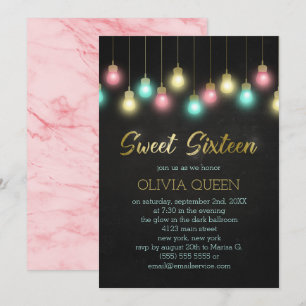Invitation Partie colorée de sweet sixteen d'ampoules
