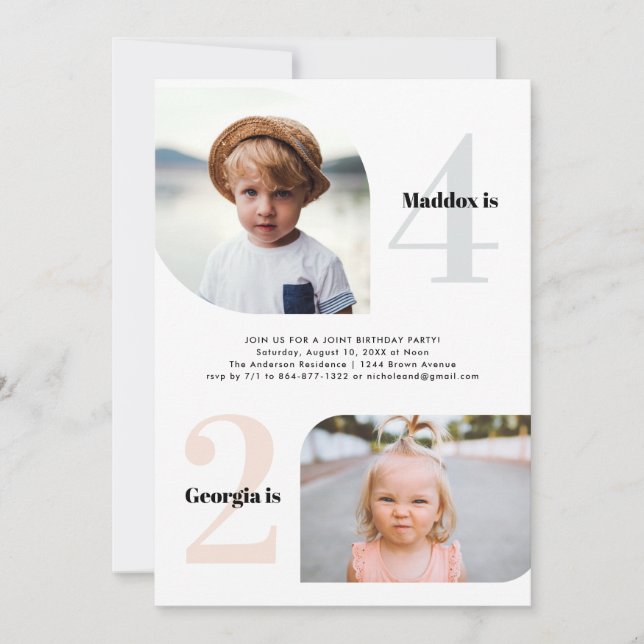 Invitation Partie conjointe | Simple 2 Photo fête d'anniversa (Devant)