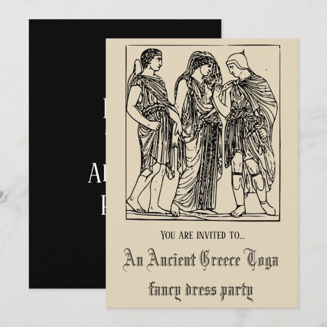 Invitation Partie costumée antique de Grèce de toge (Devant / Derrière)